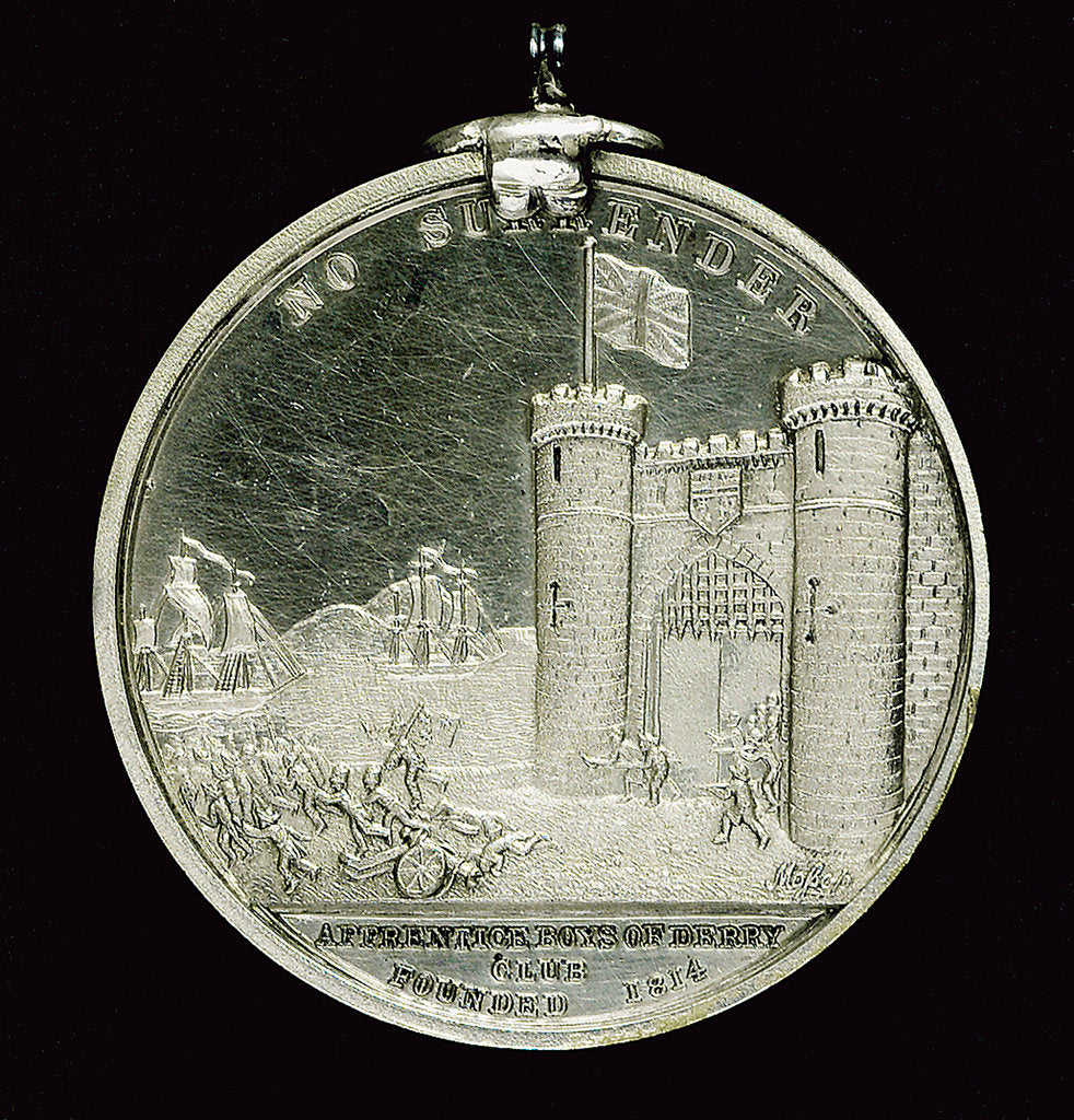 Detail of Medal commemorating the siege of Londonderry, 1688; reverse by W.S. Mossop