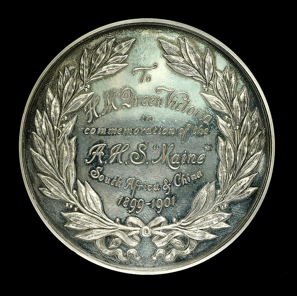 Detail of Medal commemorating AHS 'Maine' South Africa and China. 1899-1901; reverse by Tiffany & Co.
