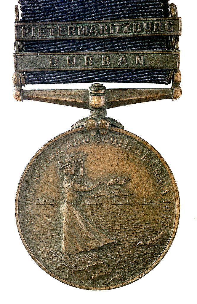 Detail of Medal commemorating the visit of the second Cruiser squadron to South Africa and South America, 1908; reverse by unknown