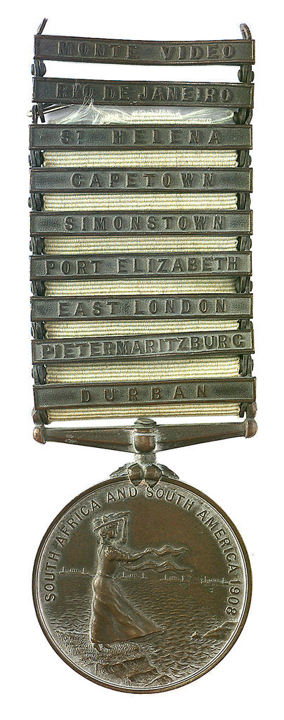 Detail of Medal commemorating the visit of the second Cruiser squadron to South Africa and South America, 1908; obverse by unknown