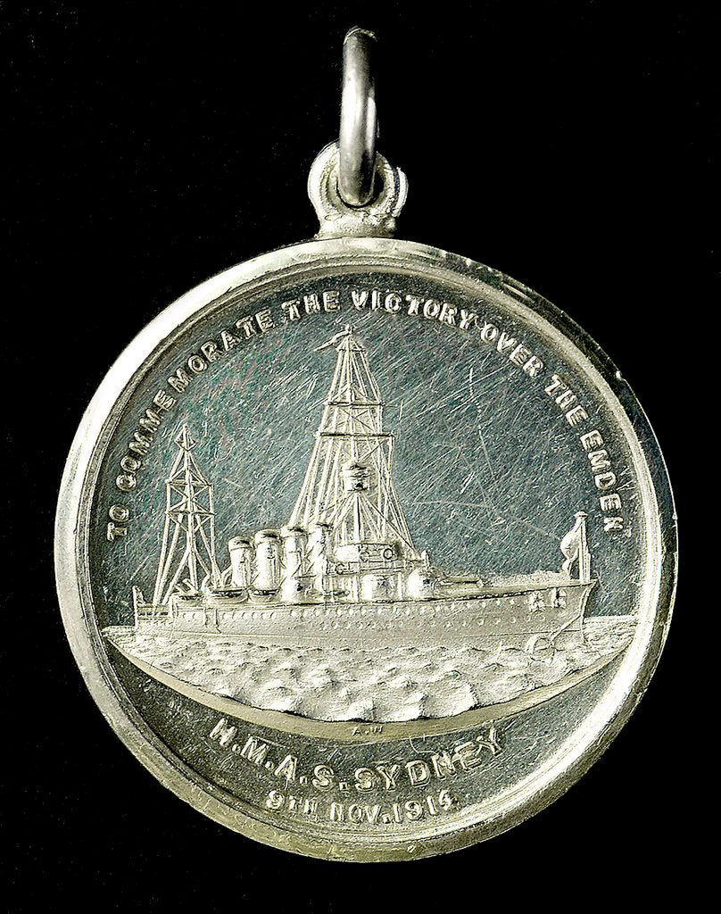 Detail of Medal commemorating the destruction of the 'Emden', 1914; obverse by A.W.