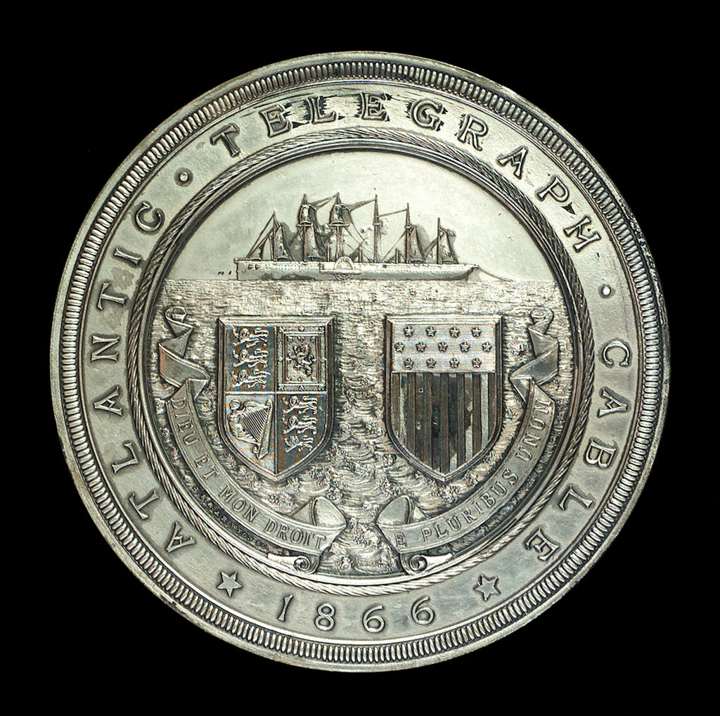 Detail of Medal commemorating laying of the Atlantic cable, 1866; obverse by J.S.