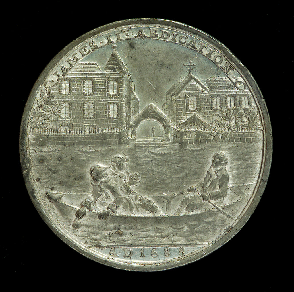 Detail of Medal commemorating the abdication of King James II, 1688; reverse by unknown