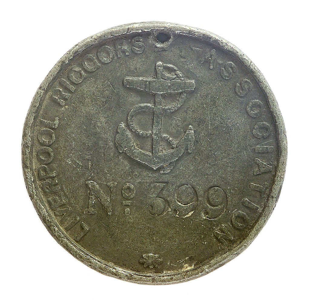 Detail of Badge of the Liverpool Riggers Association; reverse by W.J. Taylor