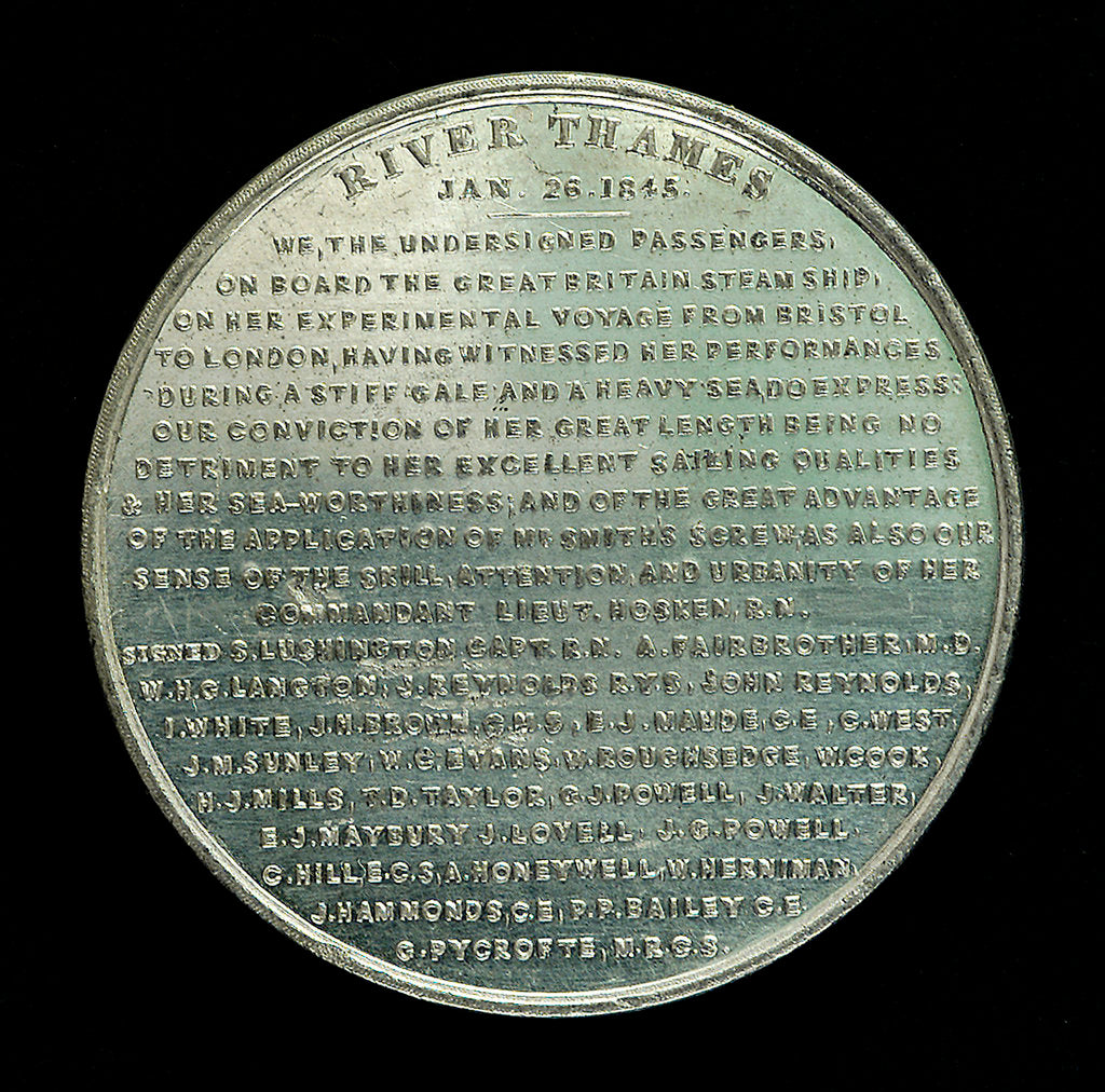 Detail of Medal commemorating the SS 'Great Britain'; reverse by unknown