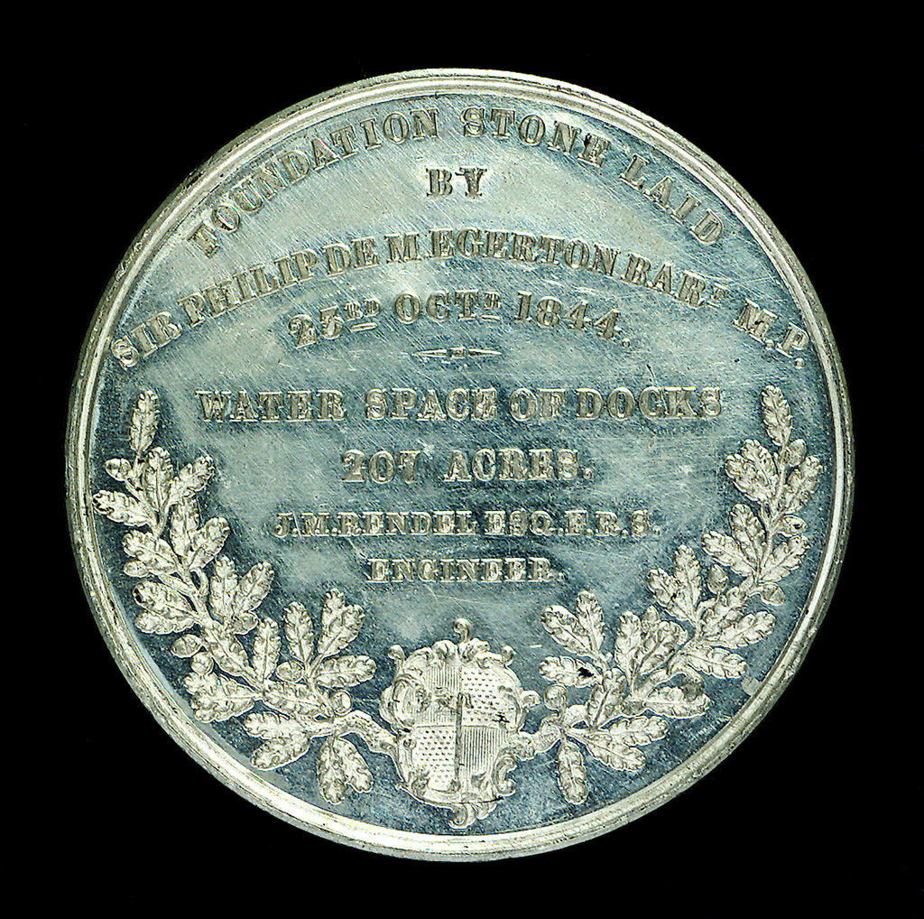 Detail of Medal commemorating the opening of the Birkenhead docks, 1847; reverse by unknown