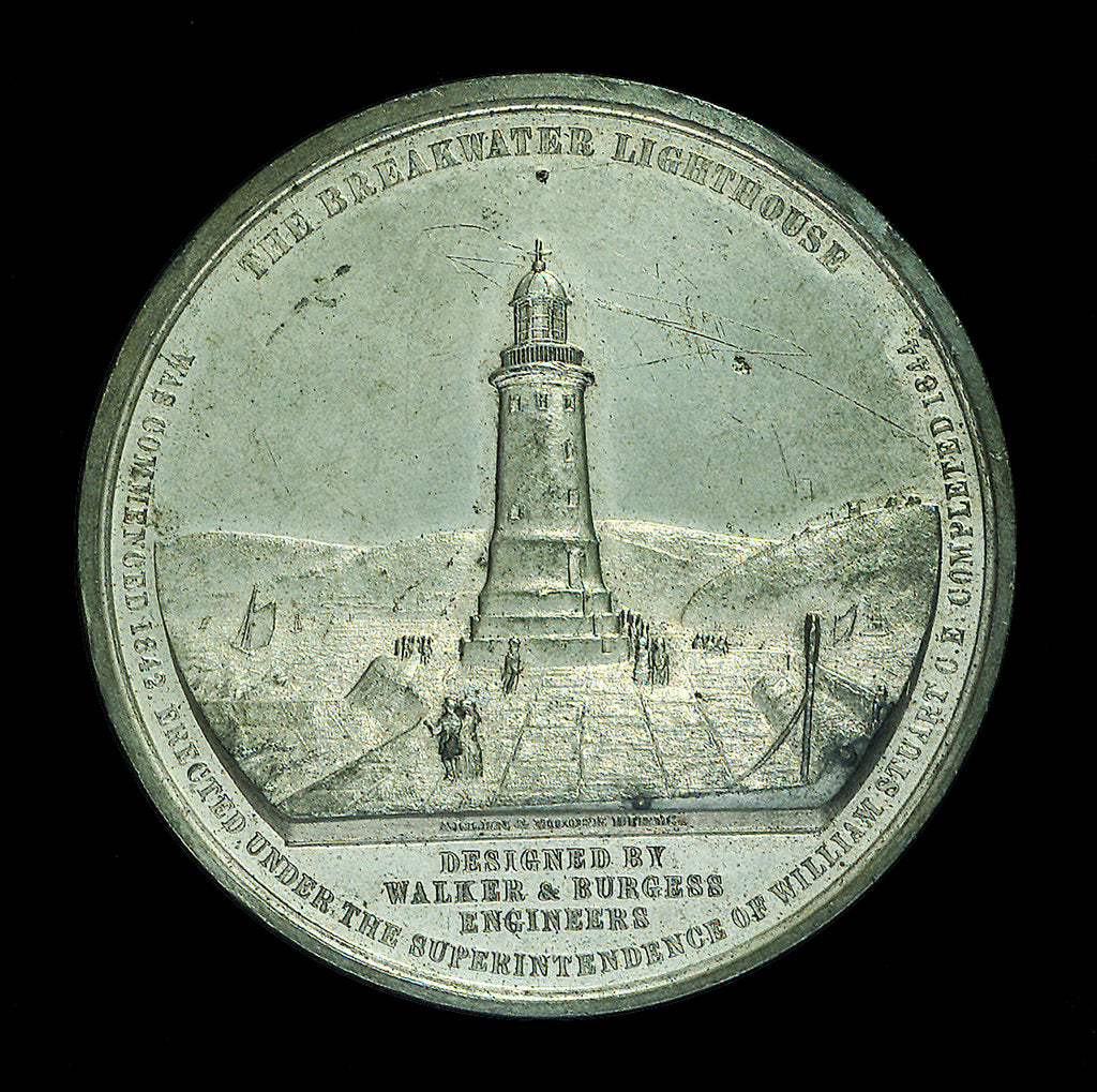 Detail of Medal commemorating the Plymouth breakwater and lighthouse; obverse by Allen & Moore