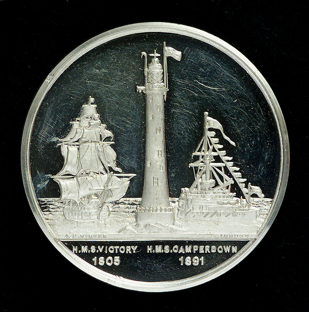Detail of Medal commemorating The Royal Naval Exhibition, 1891; obverse by A.E. Warner