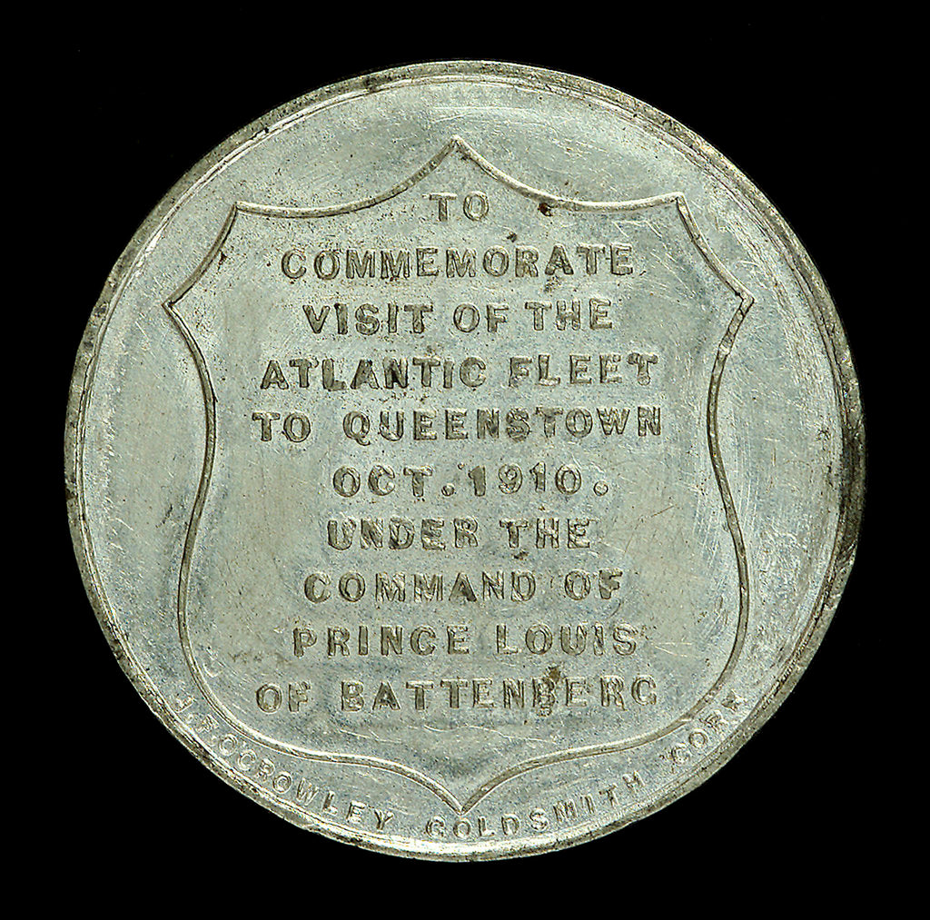 Detail of Medal commemorating the visit of the Atlantic fleet to Queenstown, 1910; reverse by J.F. O'Crowley