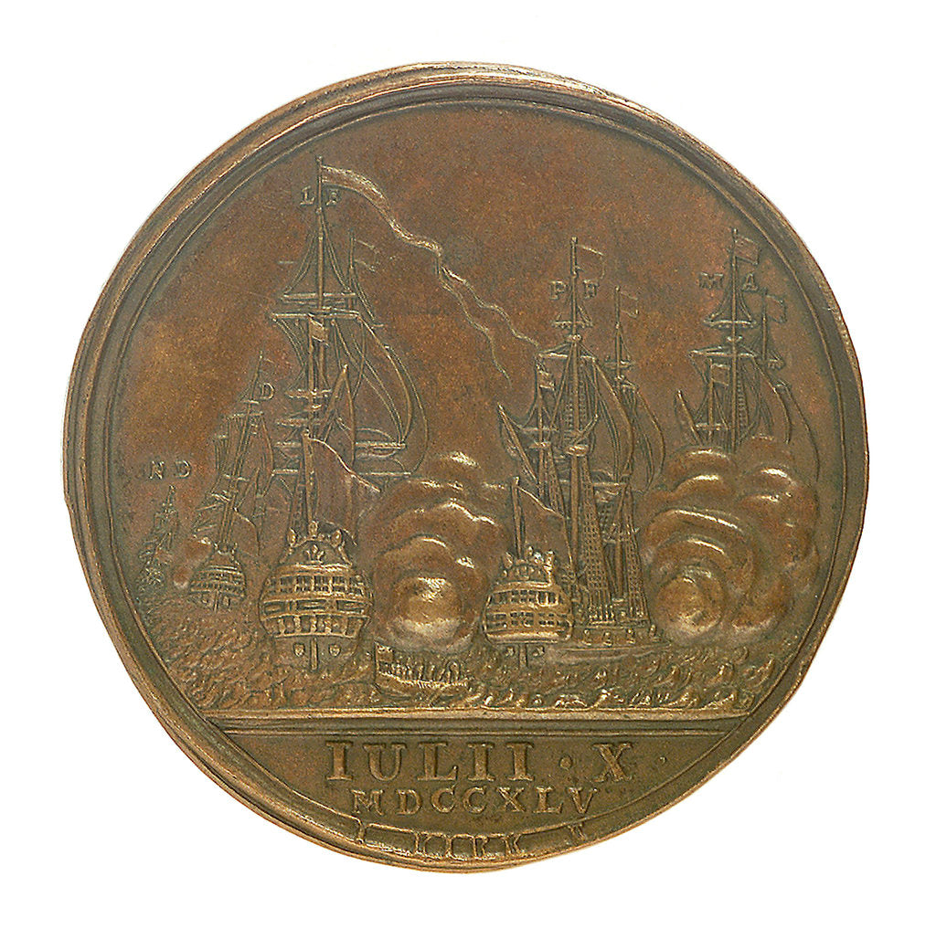 Detail of Medal commemorating the capture of French treasure ships, 1745; reverse by J. Kirk