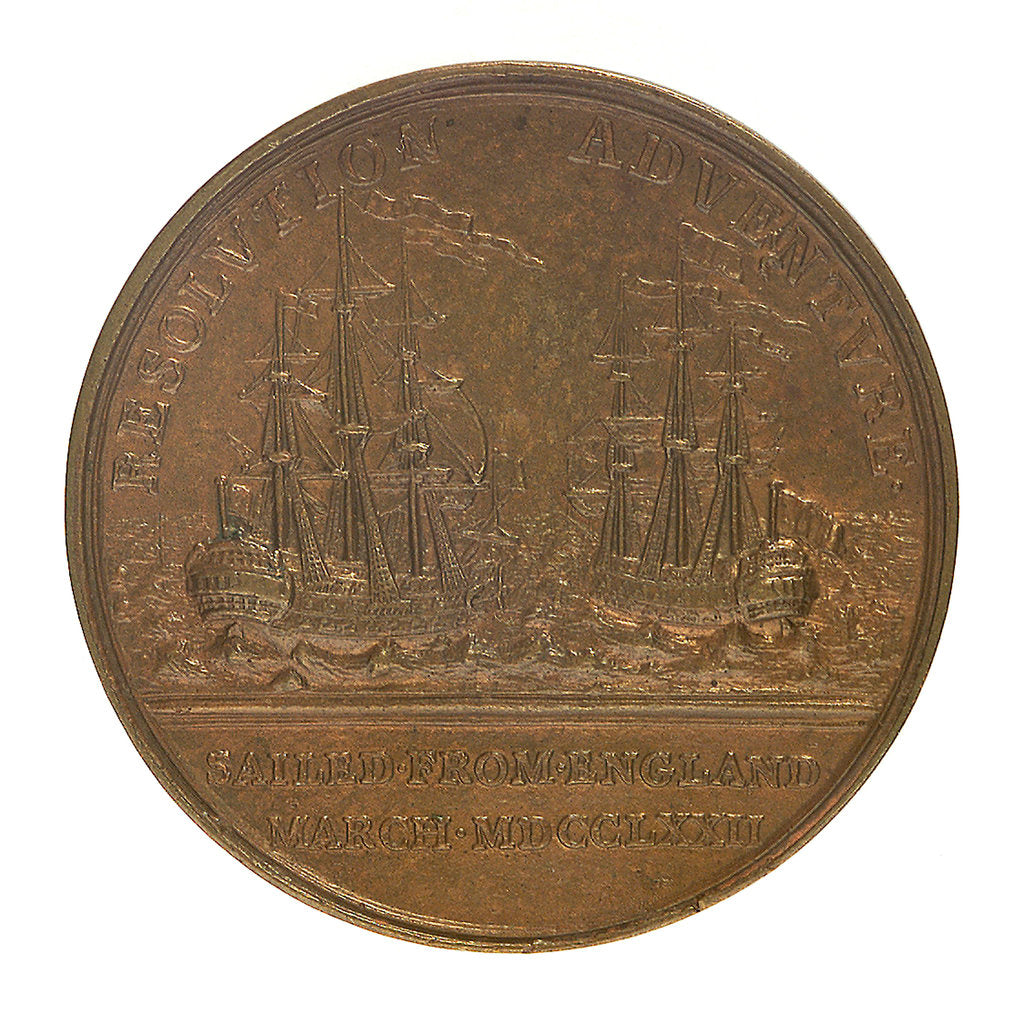 Detail of Medal commemorating the 2nd voyage of Captain James Cook, 1772; reverse by W. Barnett