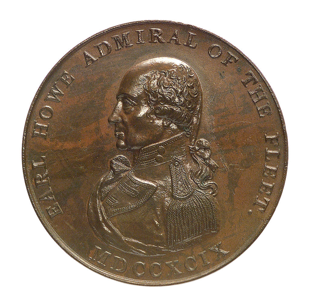 Detail of Medal commemorating Admiral of the Fleet Richard Howe (1726-1799) and the Battle of the Glorious First of June, 1794; obverse by T. Wyon