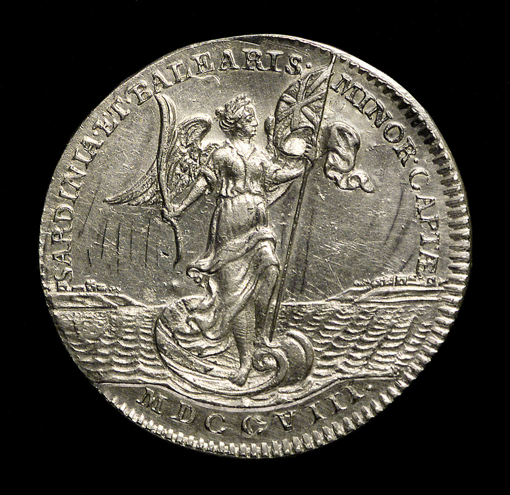 Detail of Counter commemorating the capture of Sardinia and Minorca, 1708; reverse by unknown