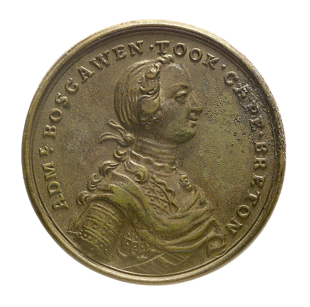 Detail of Counter commemorating Admiral Edward Boscawen (1711-1761) and the capture of Louisbourg, 1758; obverse by unknown