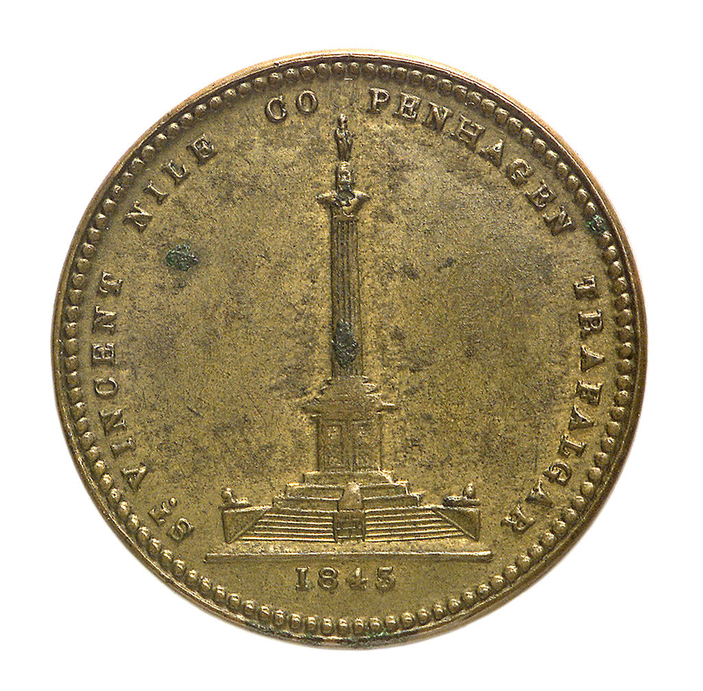 Detail of Counter commemorating the Thames tunnel and Trafalgar Square Memorial; reverse by unknown