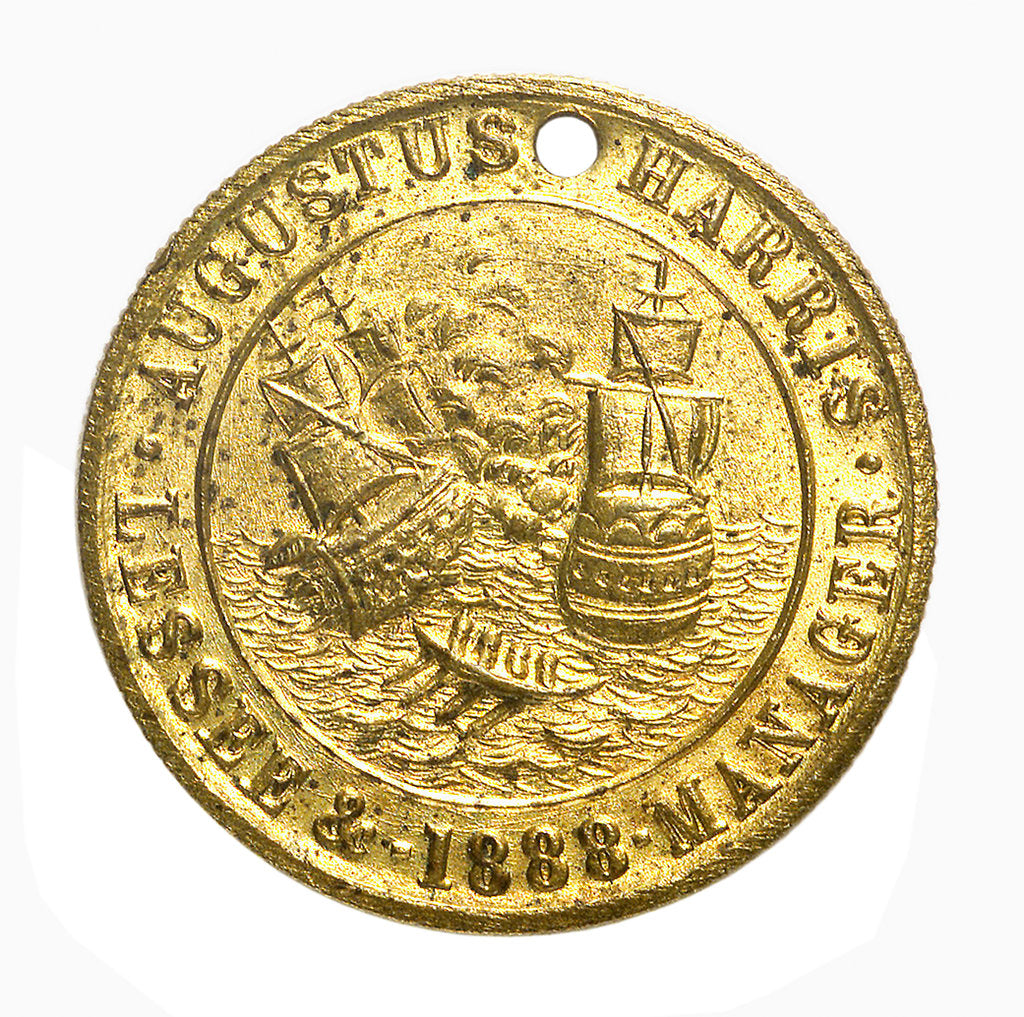 Detail of Theatre pass commemorating the tercentenary of the Spanish Armada, 1888; obverse by unknown