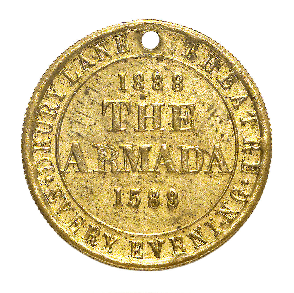 Detail of Theatre pass commemorating the tercentenary of the Spanish Armada, 1888; reverse by unknown