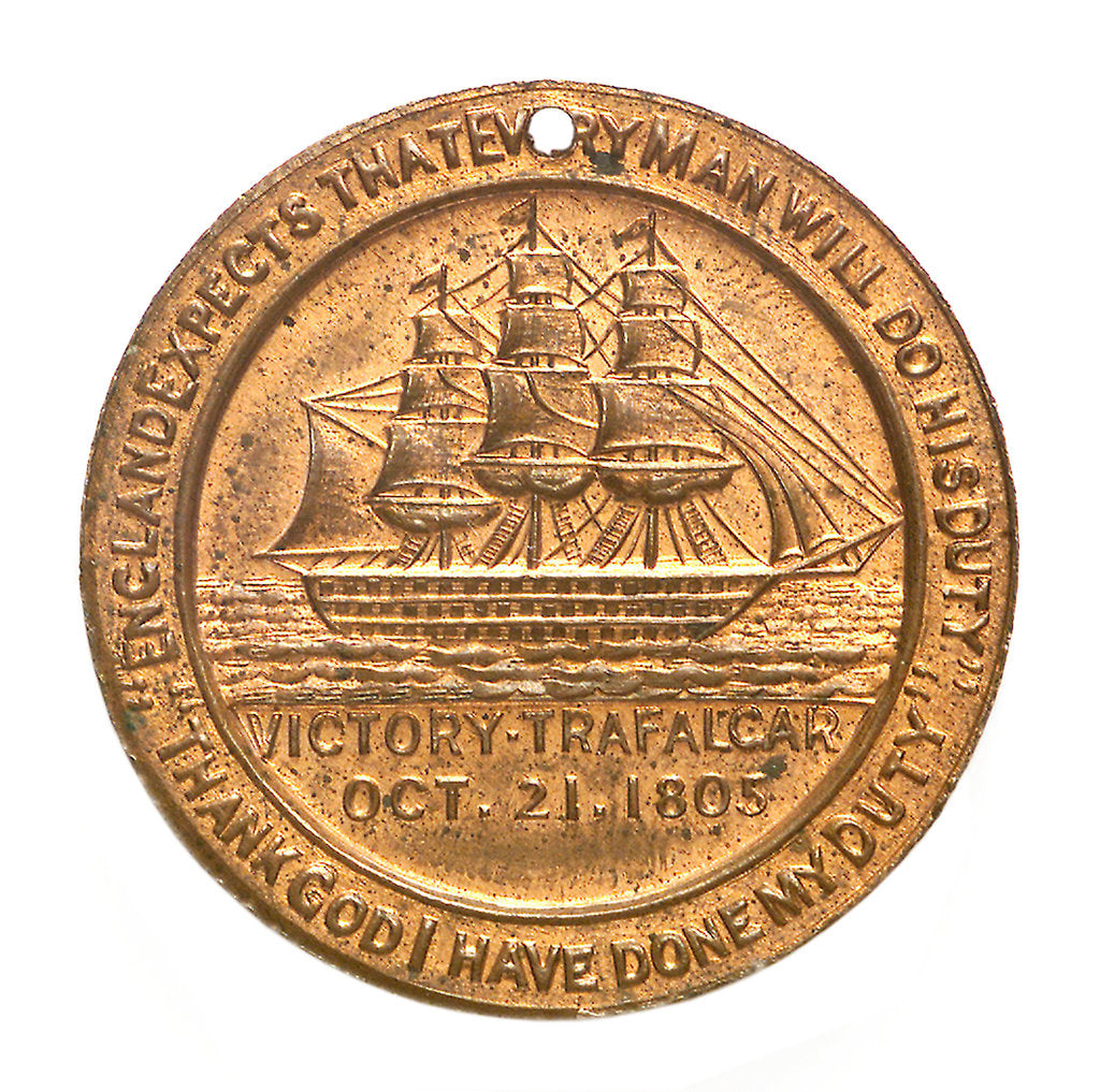 Detail of Medalet commemorating the Trafalgar Centenary and the St George's Society and Sons of England, of Ottawa; obverse by unknown