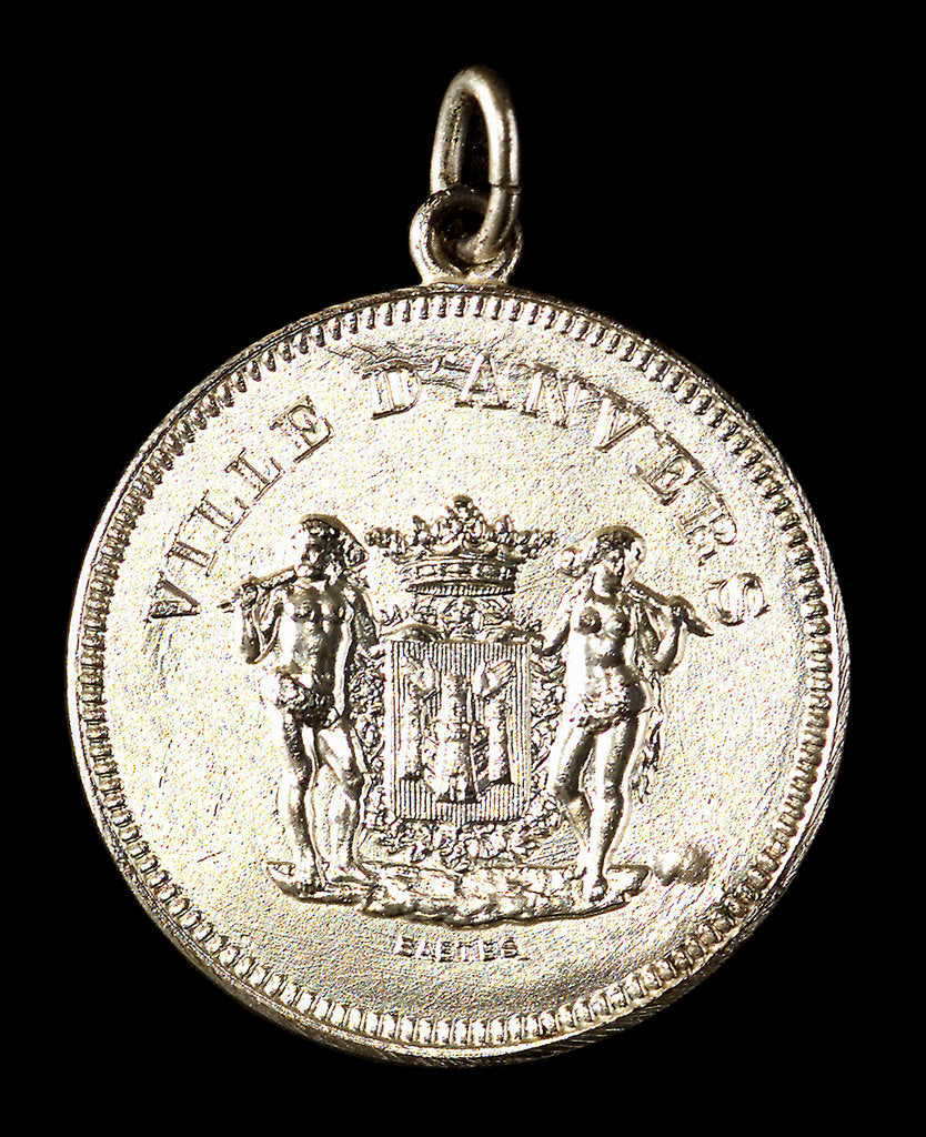 Detail of Medalet commemorating the visit of HMS 'Antrim' Captain Inglefield to Antwerp, 1906; obverse by J. Baetes