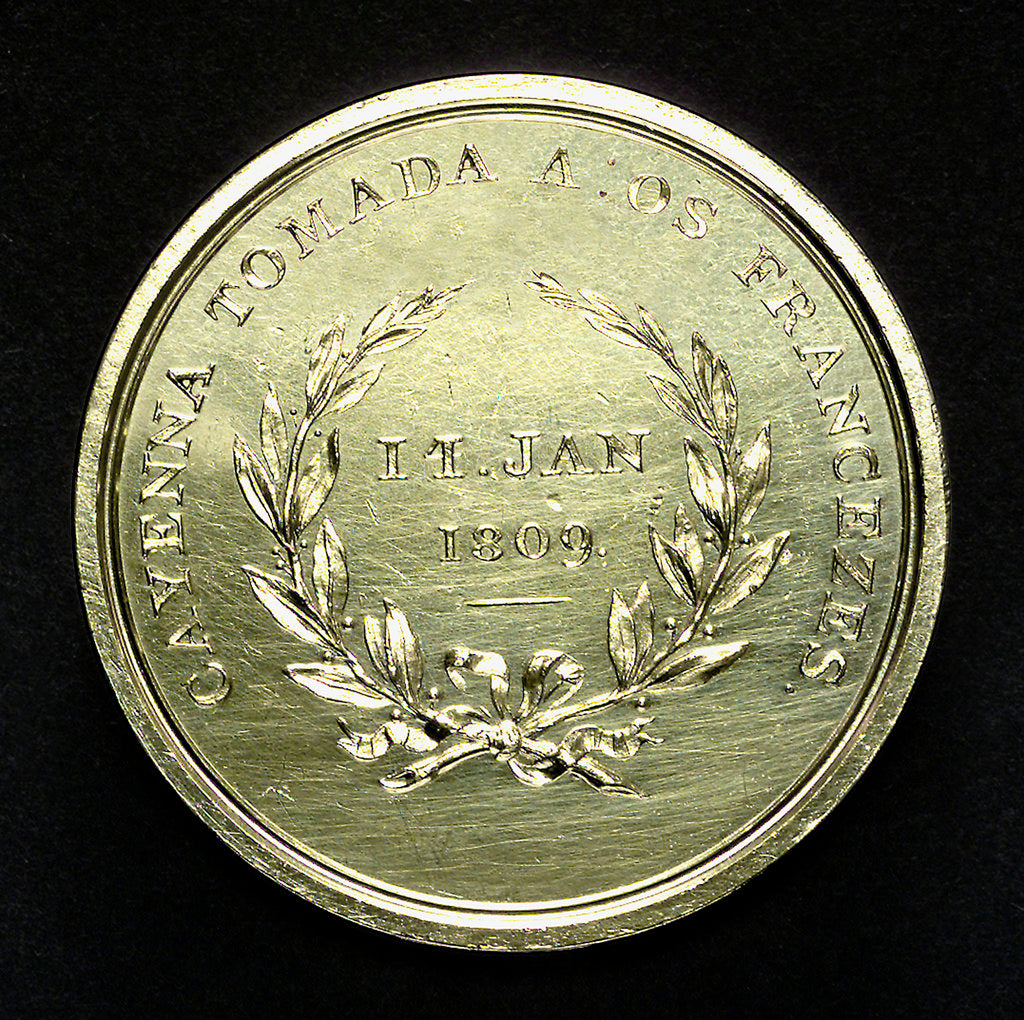 Detail of Medal commemorating the capture of Cayenne, 1809; reverse by G.F. Pidgeon