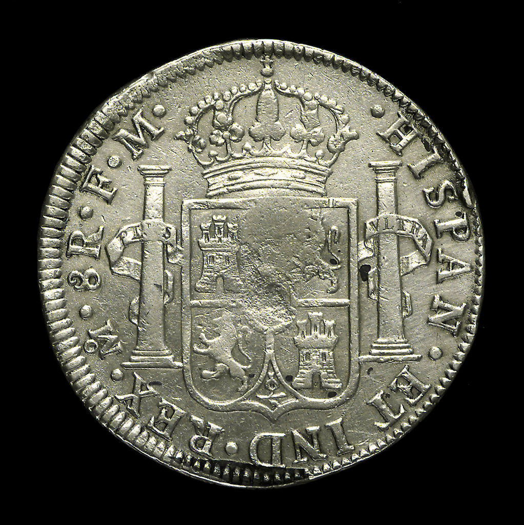 Detail of Eight reales; reverse by unknown