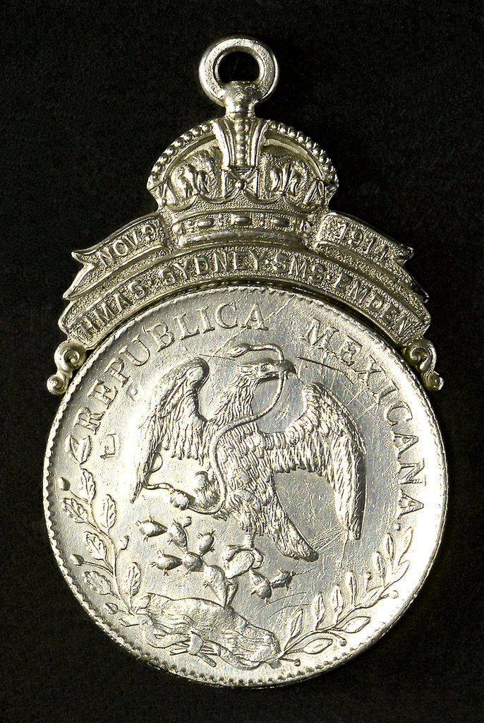 Detail of Mexican dollar commemorating HMAS 'Sydney' and SMS 'Emden'; obverse by W. Kerr