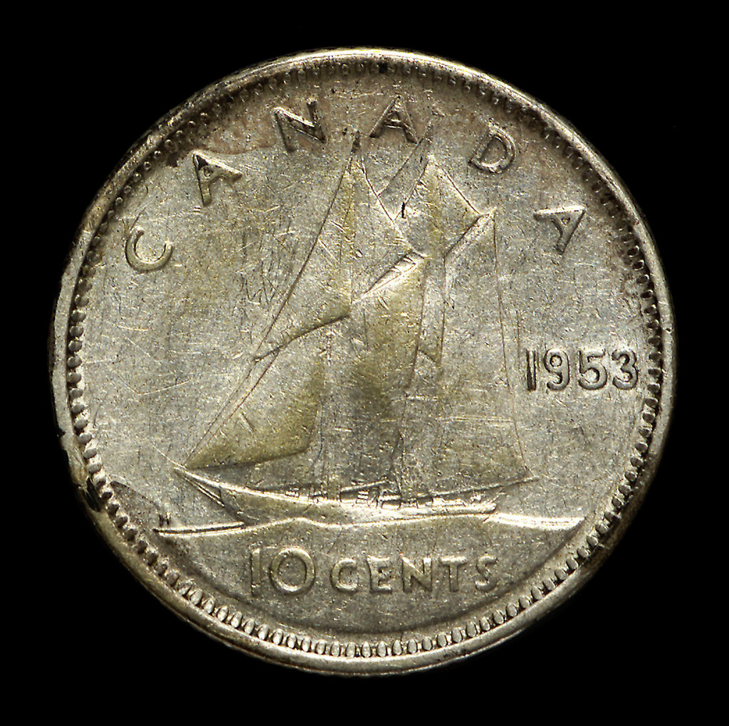 Detail of 10 cents coin; reverse by unknown