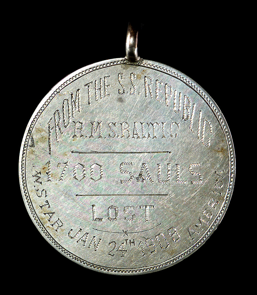 Detail of Rescue of passengers and crew of SS 'Republic'; reverse by unknown