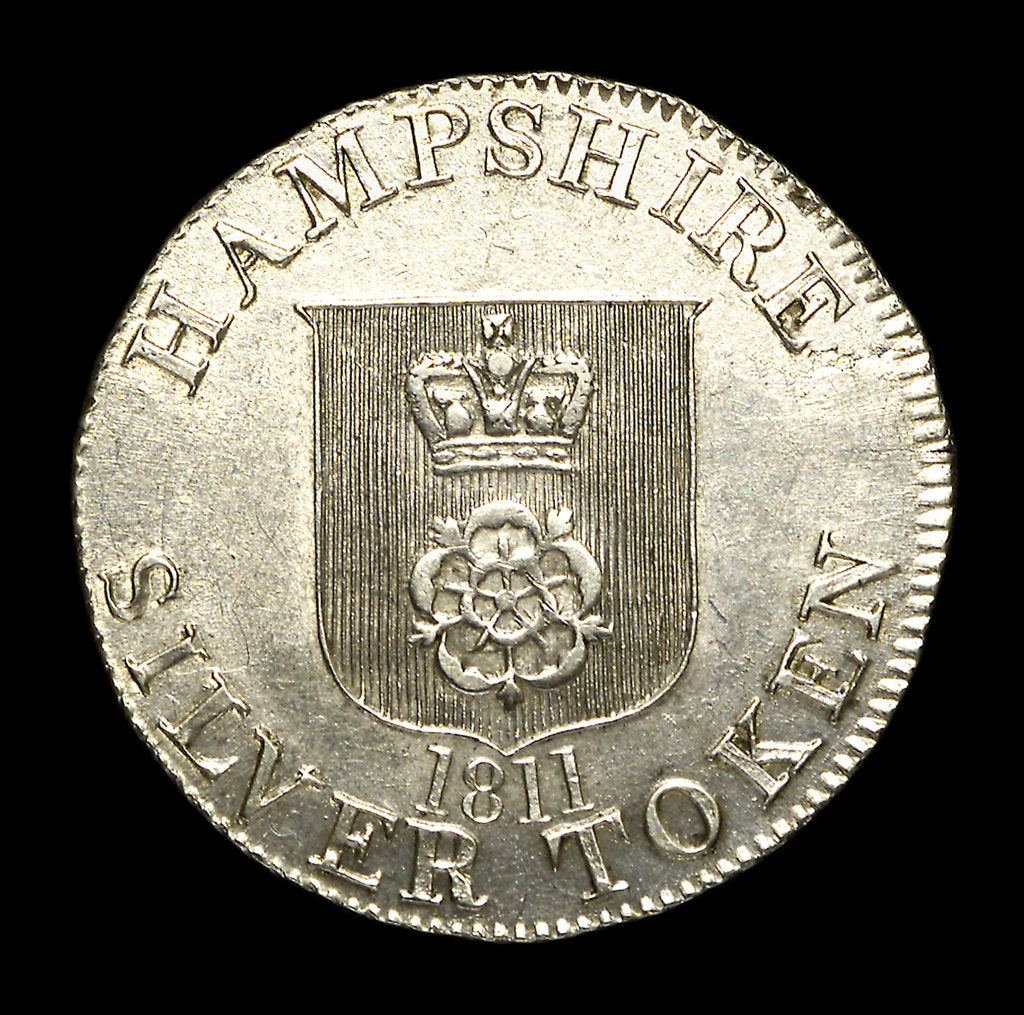 Detail of Hampshire shilling token; obverse by unknown
