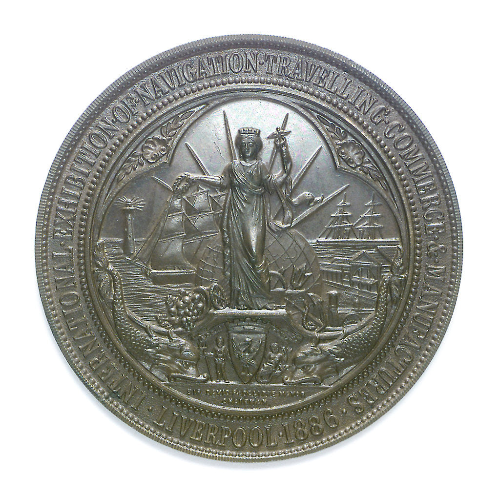 Detail of Medal commemorating the International Exhibition of Navigation, Travelling, Commerce and Manufactures, 1886; reverse by Elkington & Co. Ltd.