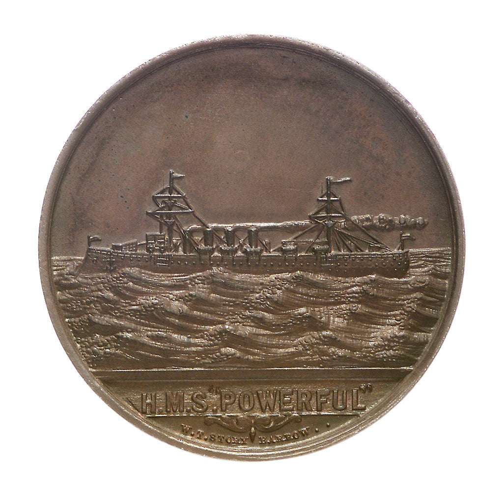 Detail of Medal commemorating the launch of HMS 'Powerful'; obverse by W.T. Story
