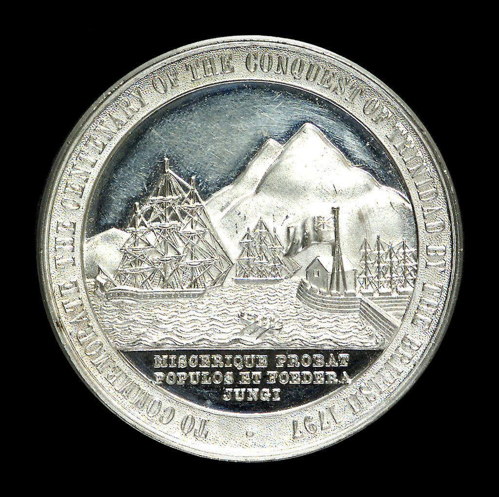 Detail of Medal commemorating the centenary of the capture of Trinidad, 1797 and Sir Ralph Abercromby (1734-1801); reverse by unknown