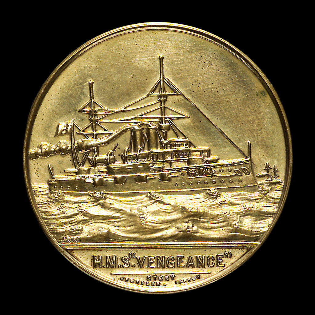 Detail of Medal commemorating the launch of HMS 'Vengeance', 1899; obverse by W.T. Story