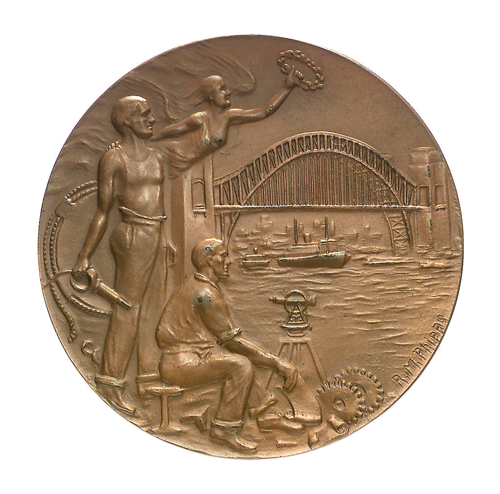 Detail of Medal commemorating the opening of Sydney Harbour bridge, 1932; obverse by R.M. Phipps