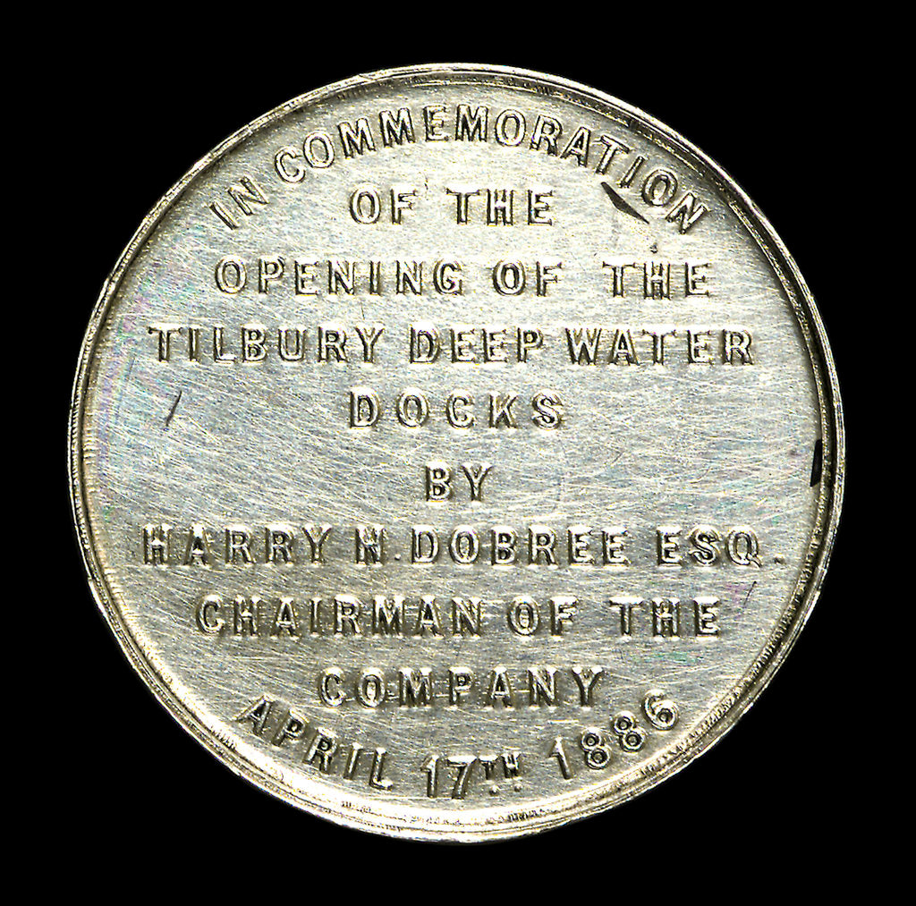Detail of Medal commemorating the opening of Tilbury deep water docks, 1886; reverse by unknown