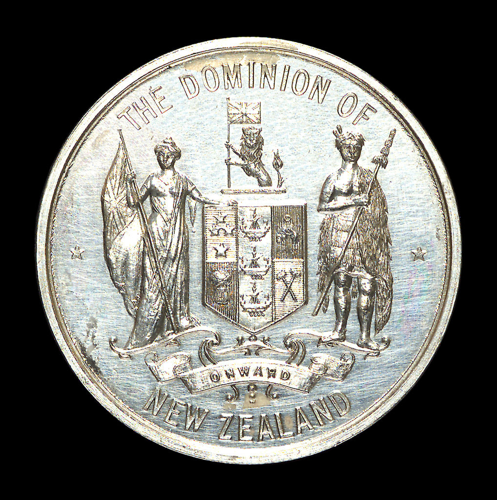 Detail of Medal commemorating HMS 'New Zealand'; obverse by W.R. Bock