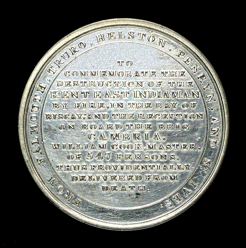 Detail of Medal commemorating the loss of the East Indiaman 'Kent', 1825; reverse by Thomas Halliday