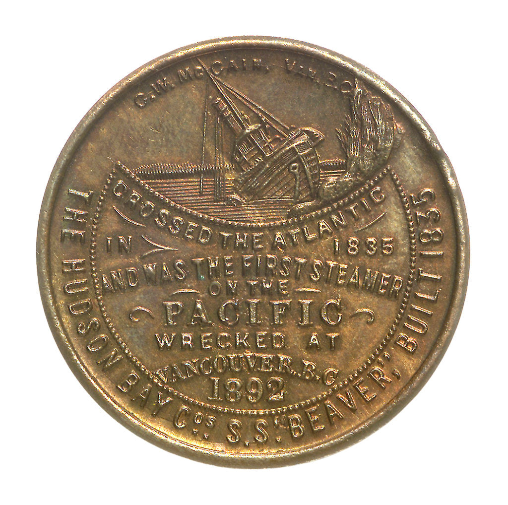 Detail of Medal commemorating the wreck of Hudson Bay Company steamer 'Beaver', 1892; obverse by C.W. McCain