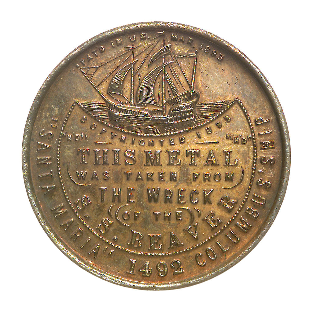 Detail of Medal commemorating the wreck of Hudson Bay Company steamer 'Beaver', 1892; reverse by C.W. McCain