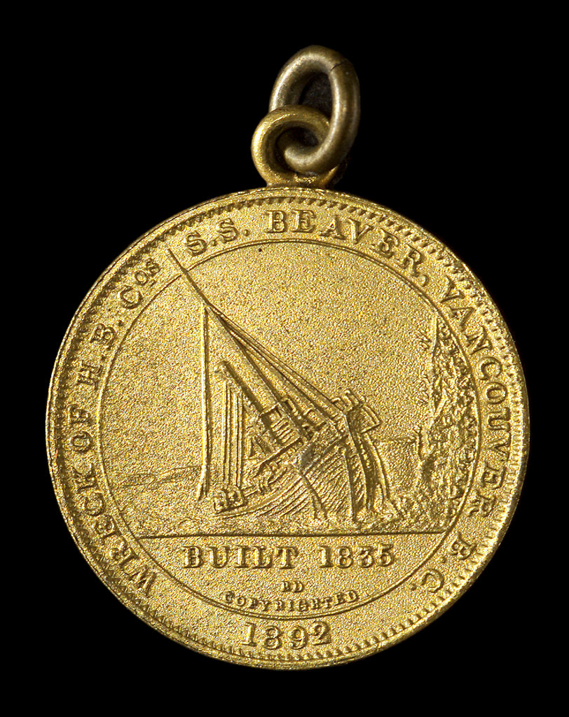 Detail of Medal commemorating the wreck of Hudson Bay Company steamer 'Beaver', 1892; obverse by C.W. McCain