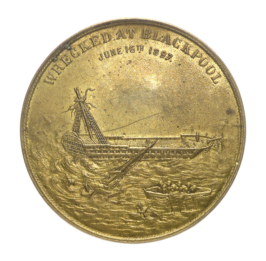 Detail of Medal commemorating wreck of HMS 'Foudroyant', 1897; obverse by unknown