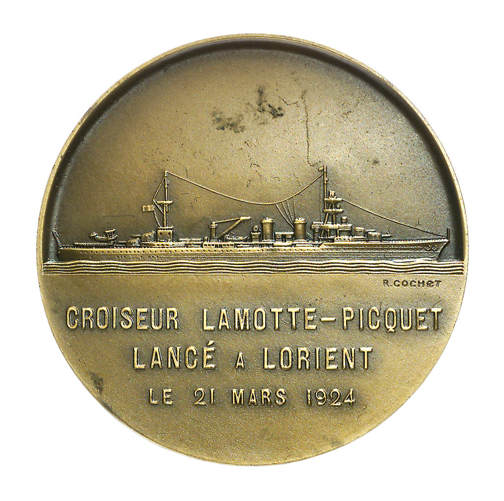 Detail of Medal commemorating Commodore de Lamotte Picquet and the cruiser 'Lamotte Piquet'; reverse by P. Lenoir