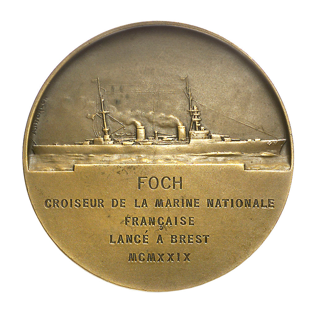 Detail of Medal commemorating Marshal Ferdinand Foch (1851-1929)  and the cruiser 'Foch'; reverse by Georges Henri Prud'homme