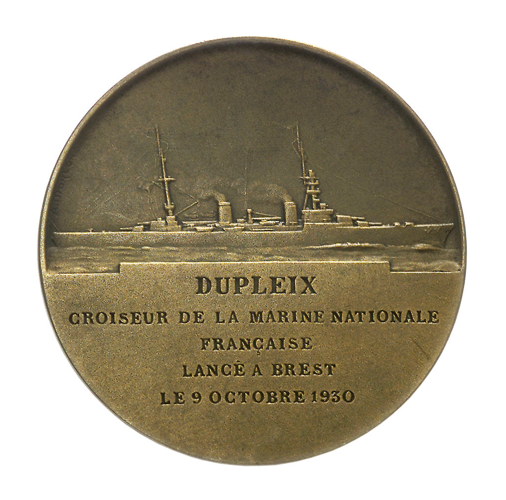 Detail of Medal commmemorating Governor Joseph Marquis Dupleix (1697-1763) and the cruiser 'Dupleix'; reverse by Louis Patriarche