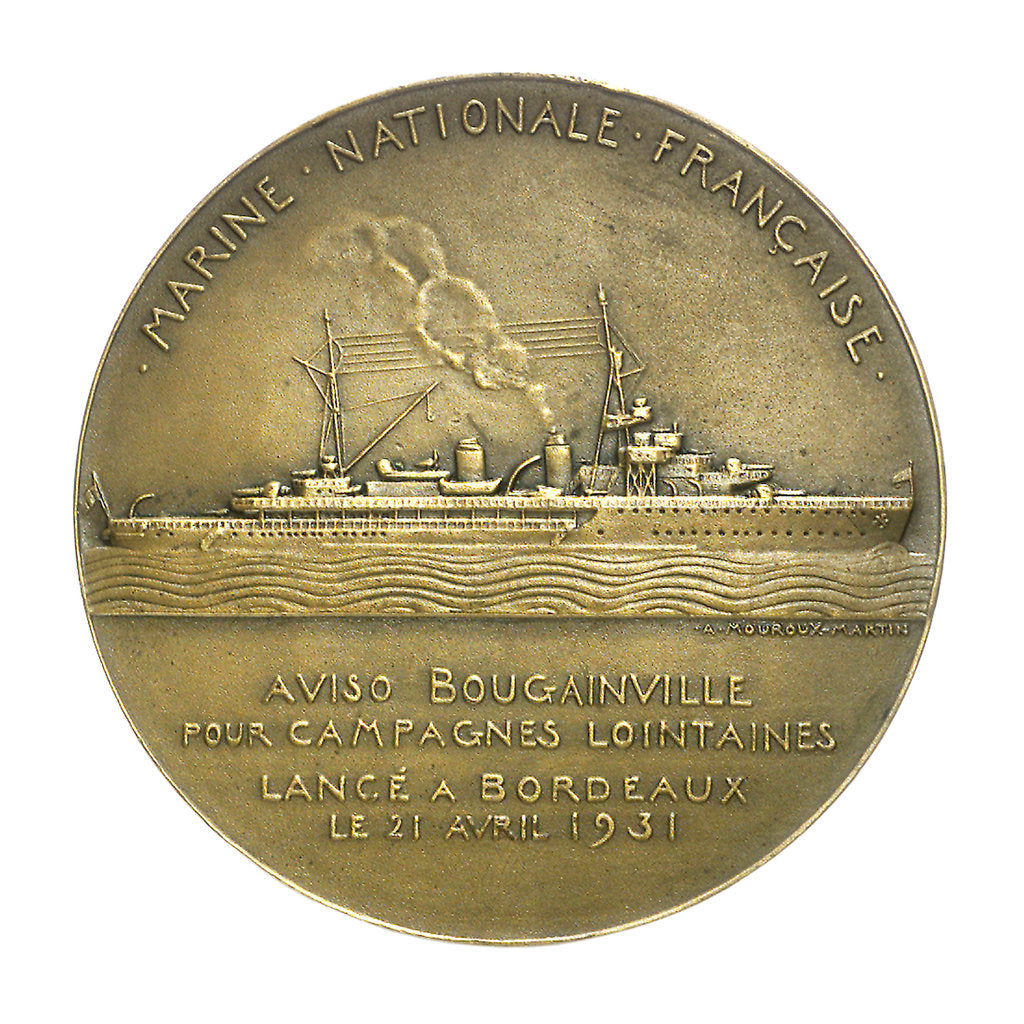 Detail of Medal commemorating the navigator Louis Antoine, Comte de Bougainville (1729-1811) and the destroyer 'Bougainville'; reverse by Anie Mouroux-Martin