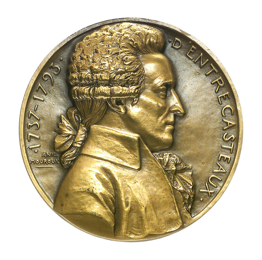 Detail of Medal commemorating  Joseph Antoine Raymond Bruny, Chevalier d'Entrecasteaux (1737-1793) and the destroyer 'D'Entrecasteaux'; obverse by Anie Mouroux-Martin