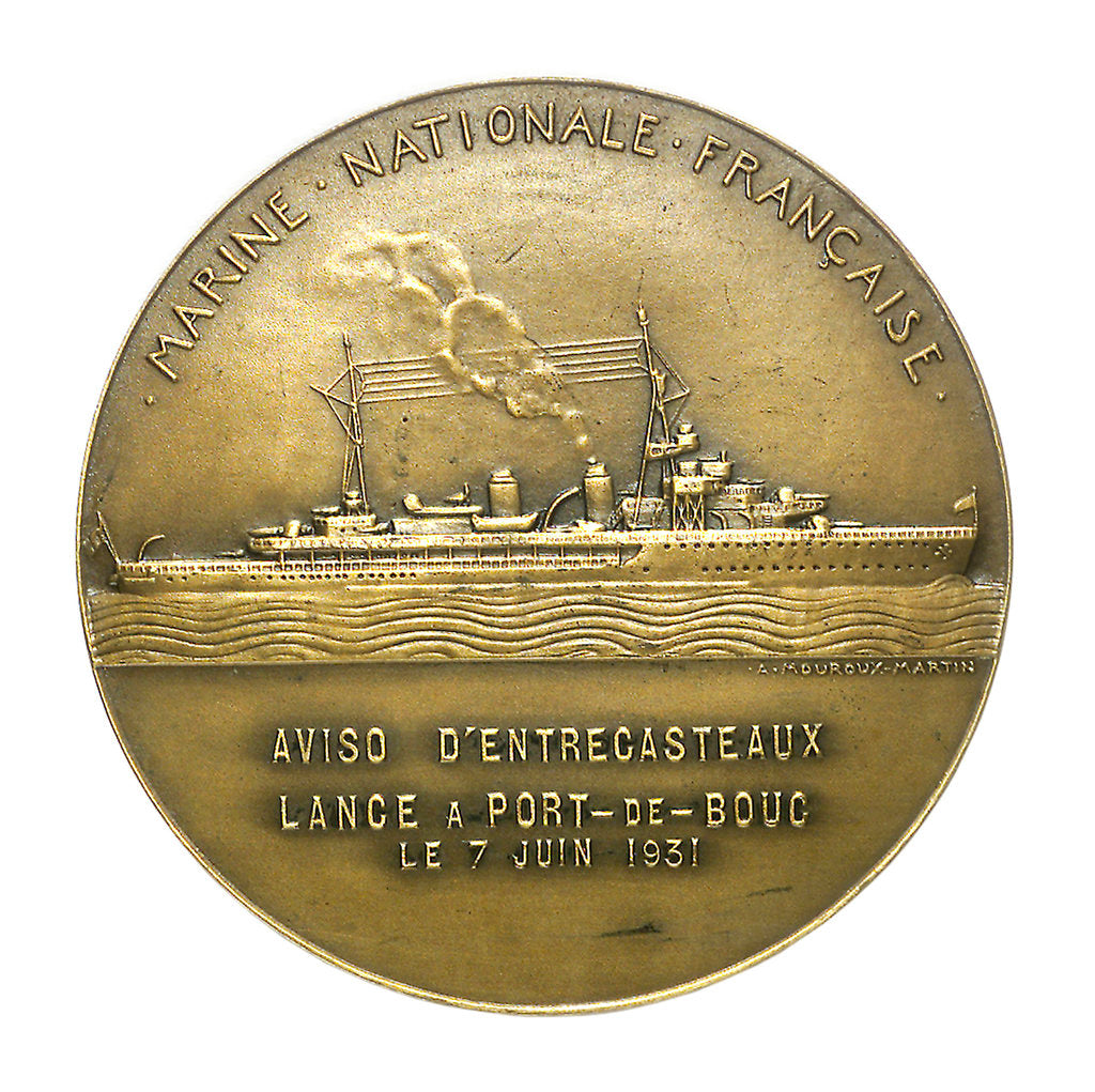 Detail of Medal commemorating  Joseph Antoine Raymond Bruny, Chevalier d'Entrecasteaux (1737-1793) and the destroyer 'D'Entrecasteaux'; reverse by Anie Mouroux-Martin