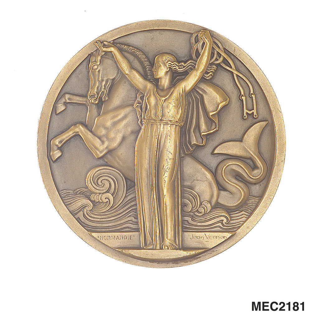 Detail of Medal commemorating the SS 'Normandie' by J. Vernon
