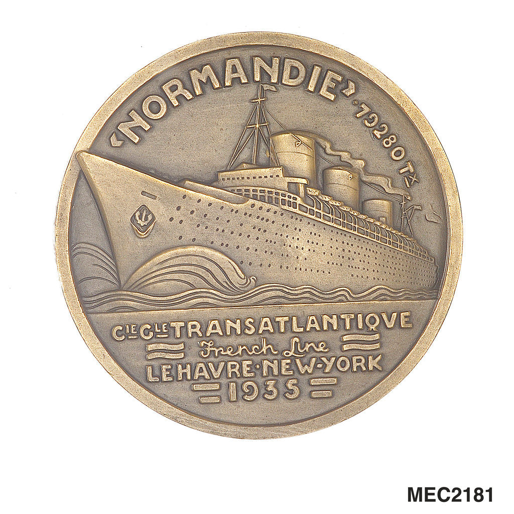 Detail of Medal commemorating the SS 'Normandie' by J. Vernon