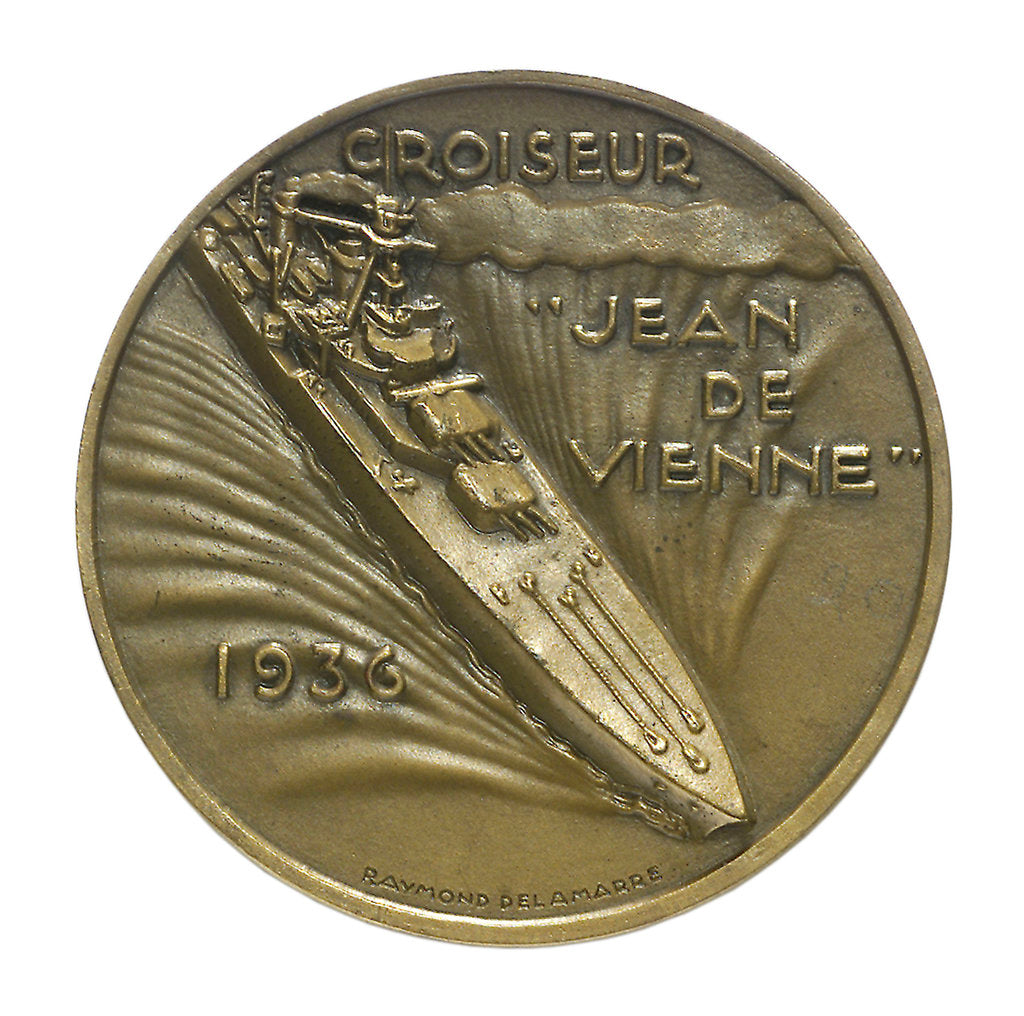 Detail of Medal commemorating Admiral Jean de Vienne (1342?-1396) and the cruiser 'Jean de Vienne'; reverse by Raymond Delamarre